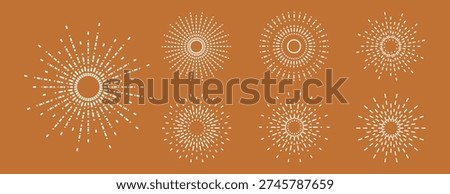 Collection of boho sunrise line icons with various retro, geometric, and radiating line designs
