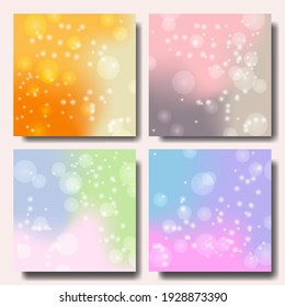 Collection of bokeh background vector template. Pastel bright gradient. Eps 10. Romantic concept.