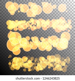 Collection of bokeh effects for backgrounds and frames. Bright light templates. Transparent vector illustration