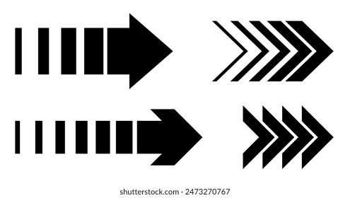 Collection of bold black arrows in various geometric styles. Perfect for design projects, directions, and navigational purposes. Vector illustration.