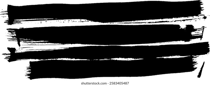 A collection of bold black brush strokes on a white background, showcasing artistic texture and movement. Ideal for design and creative projects.