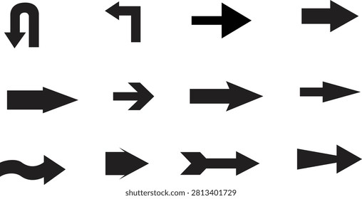A collection of bold black vector arrow silhouettes in diverse styles and shapes. This set features thick pointers, straight arrows, U turn signs, corner angles, and curved directional graphics. Ideal for UI UX interface layouts, website menus, signage design, infographics, and presentations. Bold and high quality isolated elements for easy integration.
#BoldArrows #VectorArrows #GraphicDesign #VectorIllustration #DesignElements #UIUXDesign #ArrowIcons #StockVector #InfographicElements