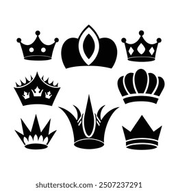 Collection of bold crown vector illustrations, ideal for fashion, logos, branding, and decorative designs.