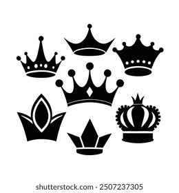 Collection of bold crown vector illustrations, ideal for fashion, logos, branding, and decorative designs.