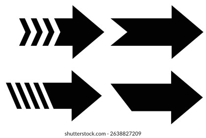 A collection of bold geometric arrow icons with a mix of striped and solid designs, perfect for modern digital navigation and visual direction