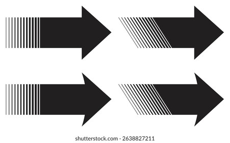 A collection of bold geometric arrow icons with a mix of striped and solid designs, perfect for modern digital navigation and visual direction