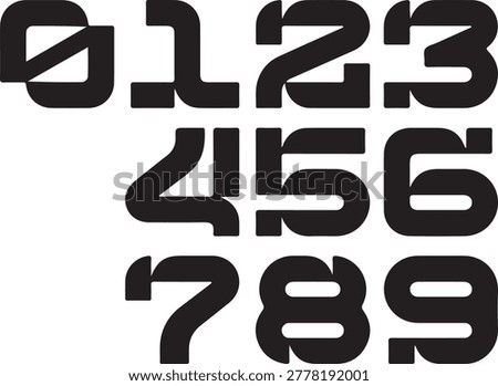 Collection of bold, modern numbers zero to nine; unique geometric style with cutouts and strong linear elements.