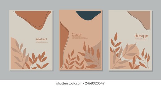 Kollektion von Buchcover-Designs mit handgezeichneten floralen Deko-Texturen. A4-Format Für Notizbücher, Bücher, Kataloge, Planer, Broschüren. Abstrakter retrobotanischer Hintergrund.