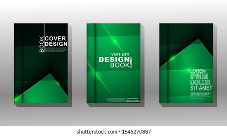 Collection of book covers, brochures, etc. Abstract geometric background in a combination of green and glitter