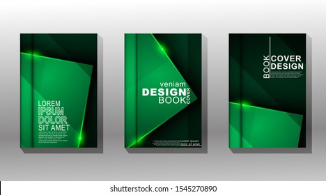 Collection of book covers, brochures, etc. Abstract geometric background in a combination of green and glitter