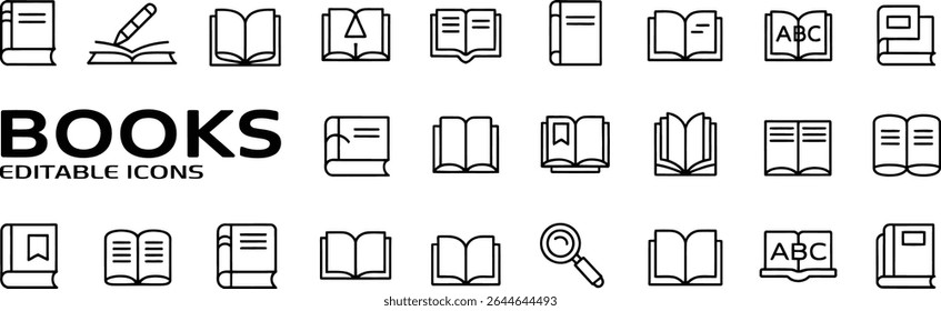 Collection of book icons isolated on white background
