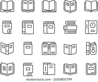 Coleção de Ícones de Livro em Estilo de Estrutura de Tópicos Representando Leitura, Educação e Literatura para Várias Aplicações de Design