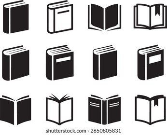 Collection of Book Illustrations Depicting Open and Closed Books for Educational Purposes or Design Elements in Various Styles and Perspectives