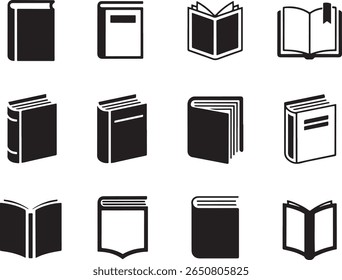 Coleção de Ilustrações de Livros Estilos Variados Representando Livros Fechados e Abertos Representando Conhecimento de Leitura e Literatura