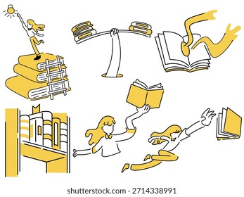 colección de ilustraciones de lectura de libros para presentaciones, Sitios web, etc.
