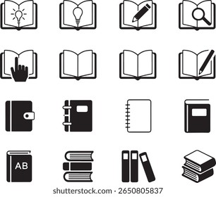 Collection of Book Related Icons for Education and Reading A Variety of Open and Closed Books