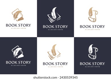 collection of book story , feather, author , publishing , logo design template.