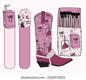 Collection of bookmarks.  Bookmarks in the shape of a cowboy boot, matchboxes, and juice boxes.