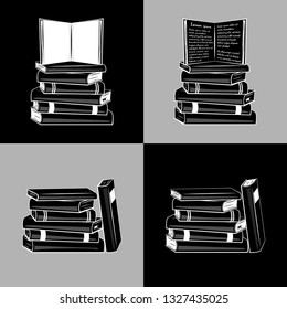 A collection of books illustration. Pile of books, library, books shop.