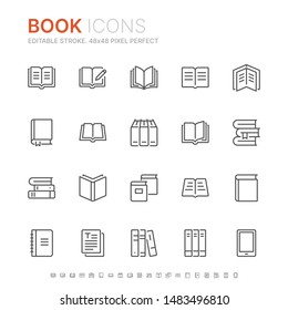 Colección de iconos de línea de libros. 48x48 Pixel Perfecto. Trazo editable