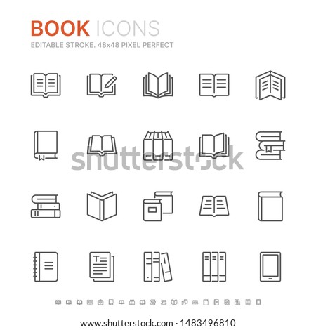 Collection of books line icons. 48x48 Pixel Perfect. Editable stroke