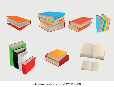 Colección de libros, montón de libros, cuadernos. Leer, aprender y recibir educación a través de los libros. Leer más libros. Ilustración del vector educativo escolar.