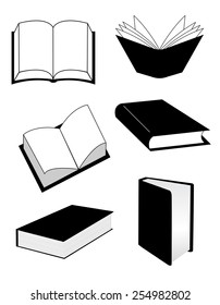 Collection of books silhouette isolated on white background