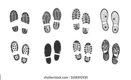 Collection of bootprints. Grunge effect. Vector illustration.