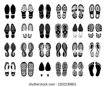 Collection of bootprints. Grunge effect. Vector illustration