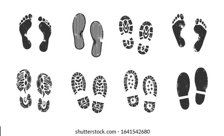 Collection of bootprints isolated on white. Vector illustration.