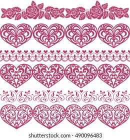 Collection of  border with hearts, roses. Set of vector design elements,  hearts, roses, butterfly.