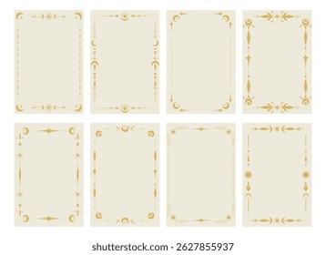 Collection of border templates for Tarot cards. Celestial boho frames set. Tarot blank templates. Vector illustration