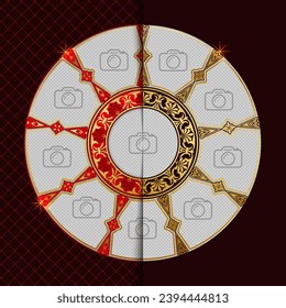Collection of borders in two color options. Decorative and artistic pattern. The frames are arranged in a circle for inserting images. Illustration. Silk screen printing.