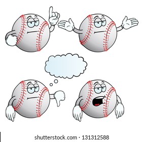 Collection of bored baseballs with various gestures.