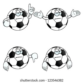 Collection of bored cartoon footballs with various gestures.