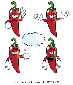 Collection of bored chili peppers with various gestures.