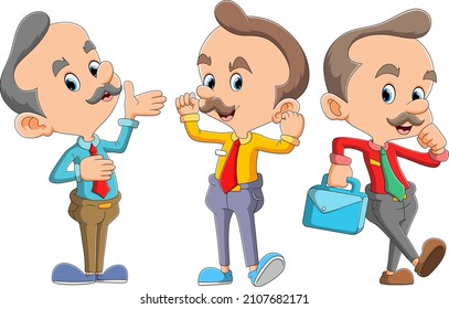 The collection of the boss with the different pose of illustration