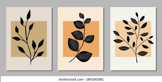 Collection of botanical elements on abstract backgrounds. Vector illustration