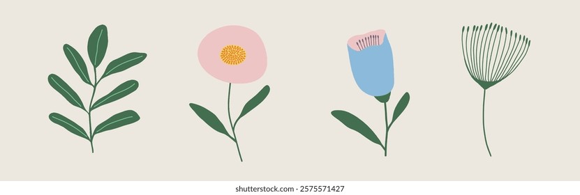 Collection of botanical flowers vector. Set of  plant and leaves. Hand drawn of botanical for decor, website, graphic, decorative.
