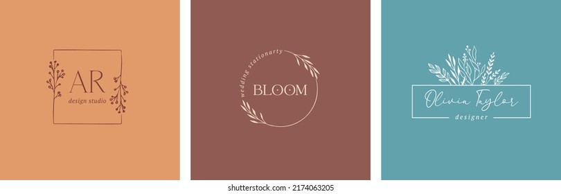 Collection of Botanical Minimalistic, Feminine Logos with Organic Plant Elements - Shutterstock ID 2174063205