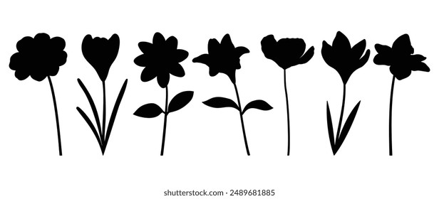 Collection of botanical silhouette elements vector. Set of tropical plants, wildflower, rose, lily flower. Hand drawn of botanical for decor, website, graphic, decorative.