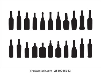 Collection of bottle silhouettes. Hand drawn vector art.