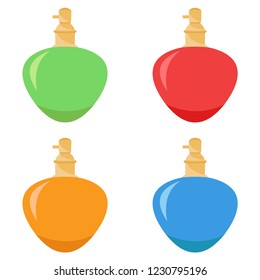 Collection bottles of perfume. Multicolored perfume. Smell. Spirits. Vector illustration. EPS 10.