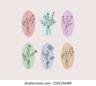 Collection of Bouquet Black and white Illustrations 