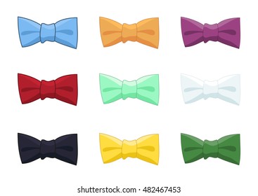 Collection of bow ties isolated, colorful accesories with different strokes for gentleman, vector illustration