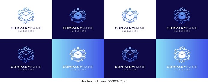 Collection of Box Cube with Lines Dot Connection logo design ideas. Trendy Technology Connection. Creative vector illustration based icon template.	

