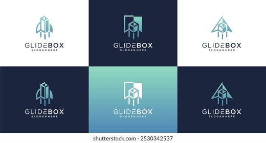 Collection of box delivery vector logo. Abstract fast package service design idea.	