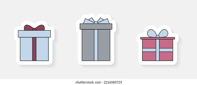Collection of boxes of presents. Xmas stickers. Vector
