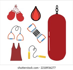 Collection of Boxing Stuff on a White Background Vector 
