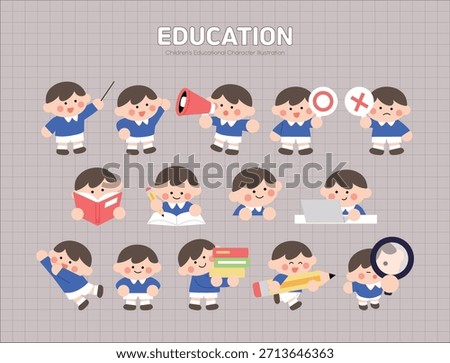 Collection of boy education character illustrations